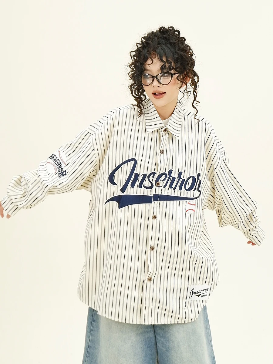 

Loose Long Sve Women's irt Vertical Stripes Street Sle Couple Tops Comfortable Casual Faion Autumn New Arrival