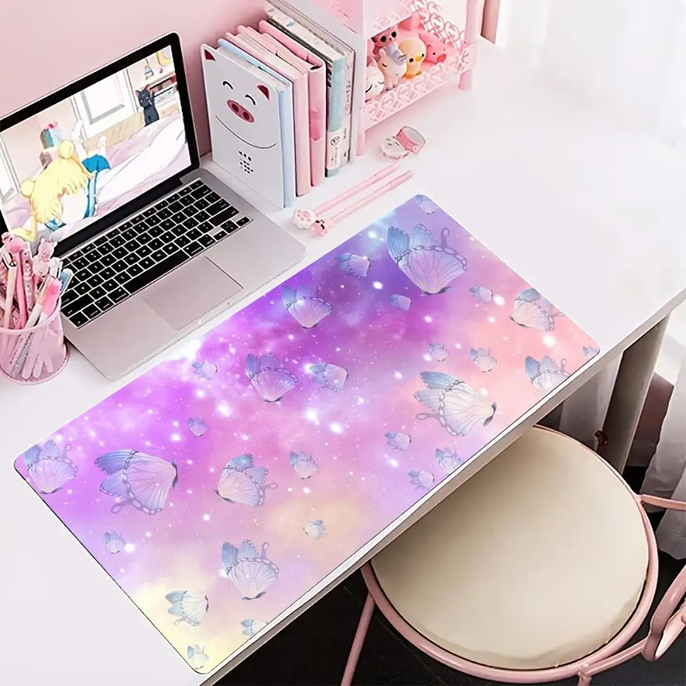 Dreamy Pastel Butterfly Extended Gaming Mouse Pad Non‑Slip Desk Surface Galaxy Cloud Purple Pink Fantasy Art Print For Gaming