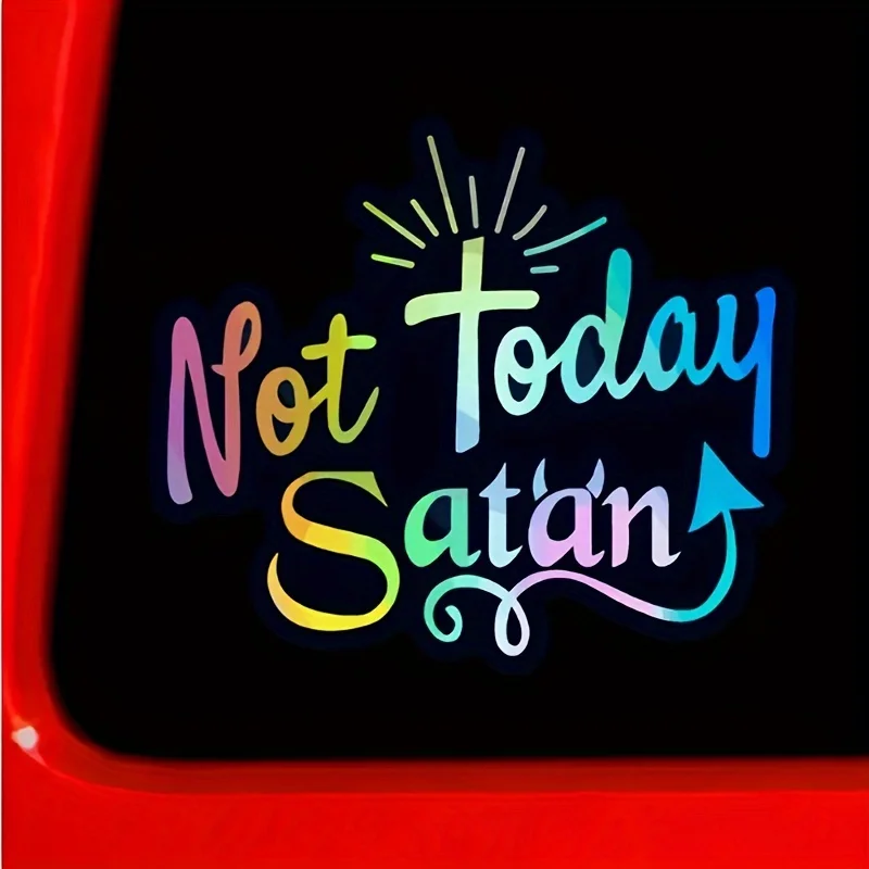 

1pc 2D Flat "Not Today Satan" Vinyl Stickers, Cross & Sunflower Design, Waterproof Decals for Cars, Laptops & Phones