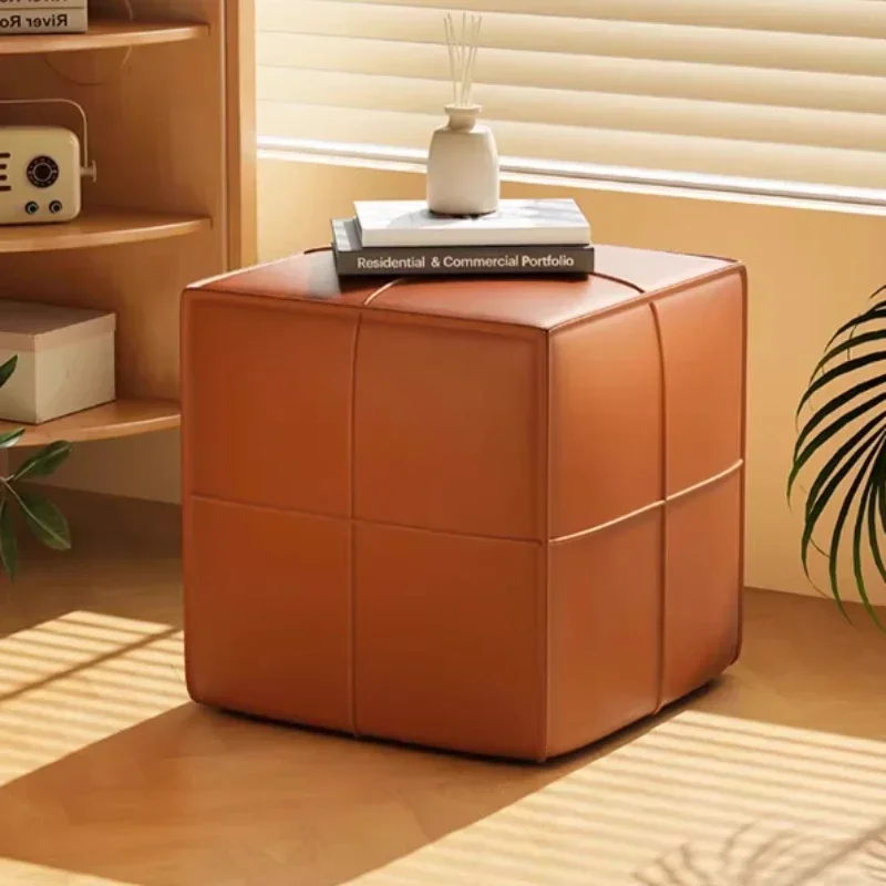 #Modern light luxury leather stool living room coffee table sofa foot pedal shoe changing stool Hallway ottoman Footrest Stools*