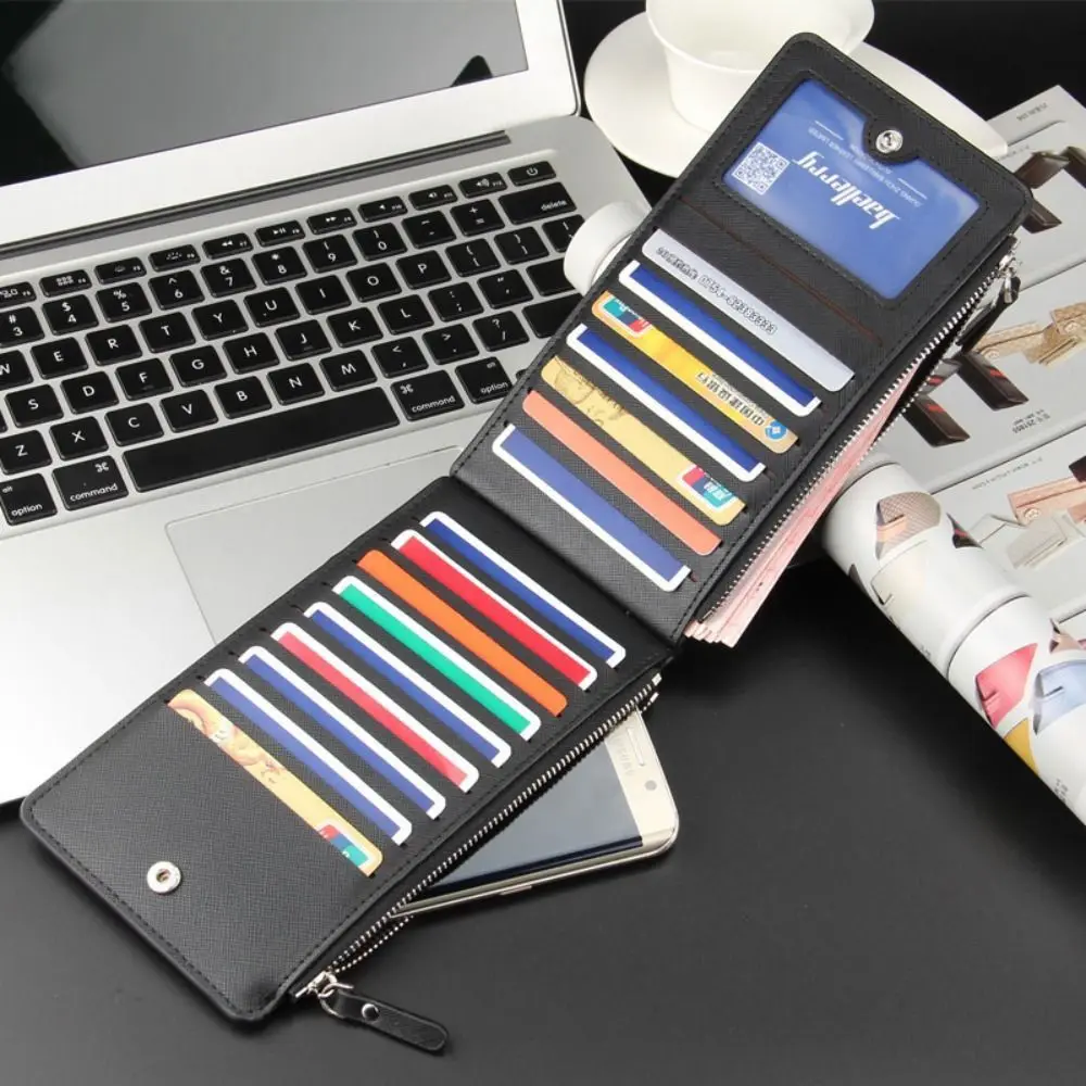 Simple Large Capacity 16 Slots Card Holders Multifunctional Leather Credit Card Holders Foldable Square Cash Coin Purse male