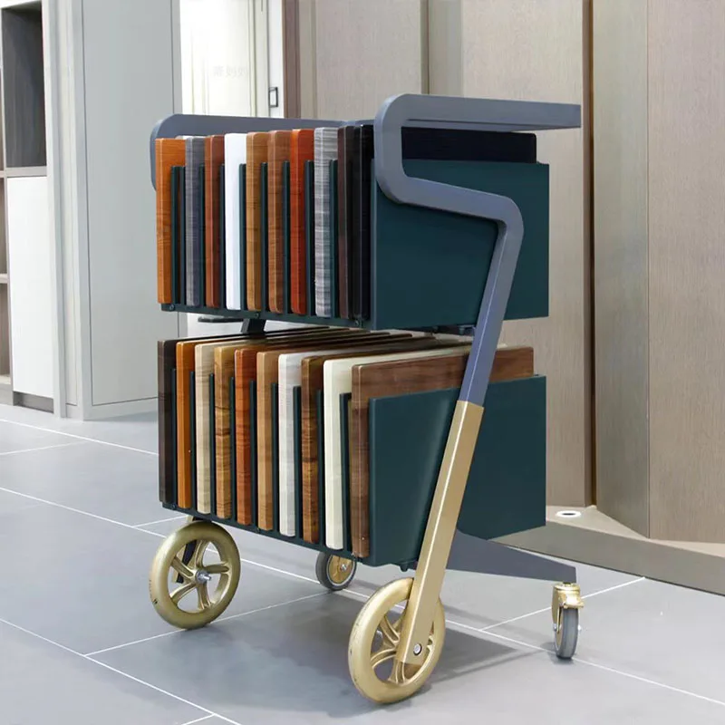 Mobile wrought iron cart, silent model room, soft furnishing, wood panel, swatch service car, wood inside and outside furniture,