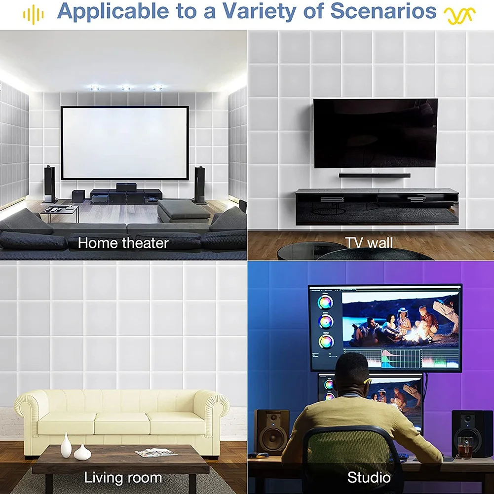 Self-Adhesive Acoustic Panels 12 Pack,12 x 12 x 0.4 inch Sound Proof Padding,Sound Absorbing Panel for Home ,White