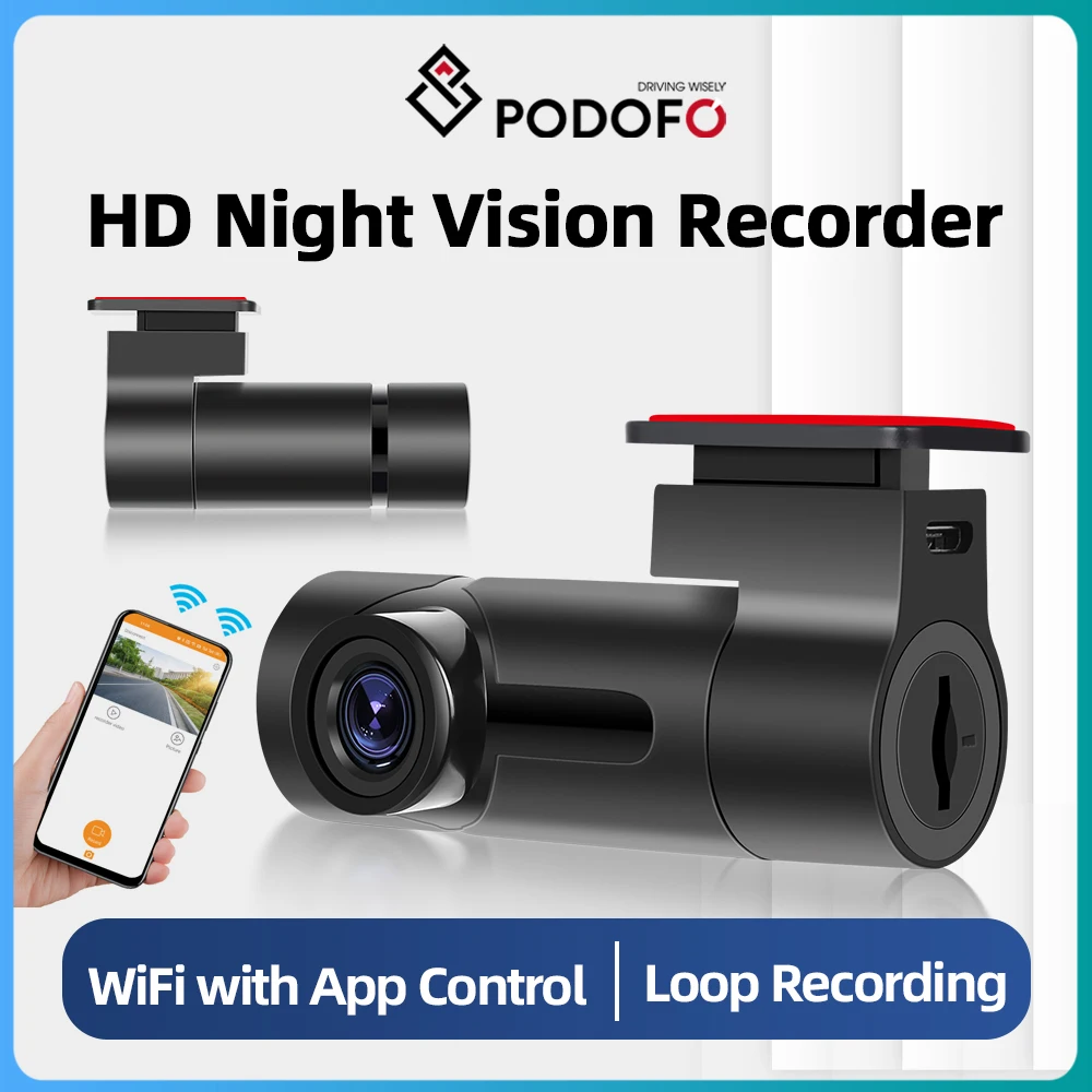 Podofo HD WiFi Dashboard Camera For Car Video Recorder Auto WDR Night Vision Wireless Parking Mode 24H Loop Recording DVR