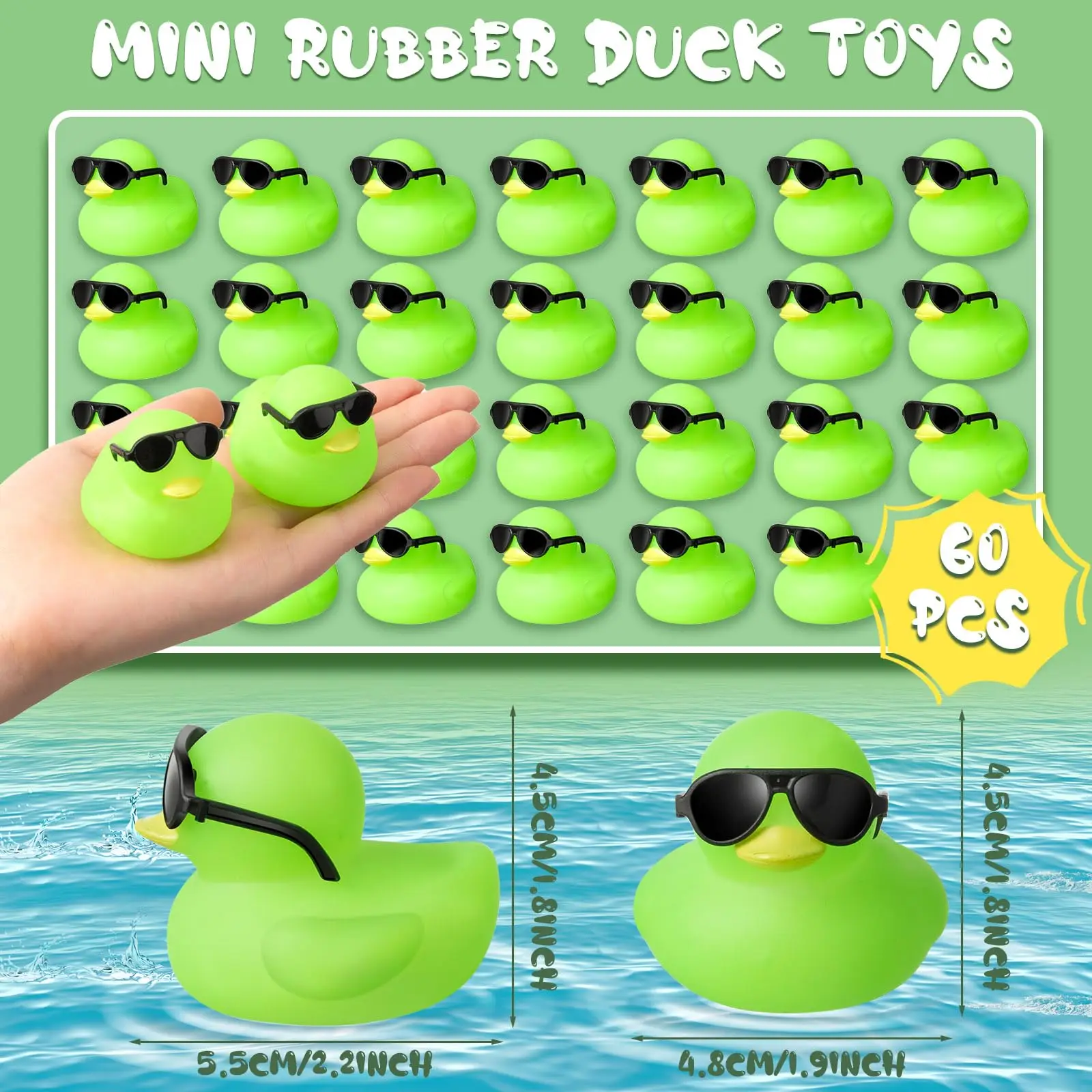 1-100pc Mini Green Rubber Ducks Set in Bulk Float Squeak Tiny Ducks  Duck Toy for Kids Party Birthday Supplies