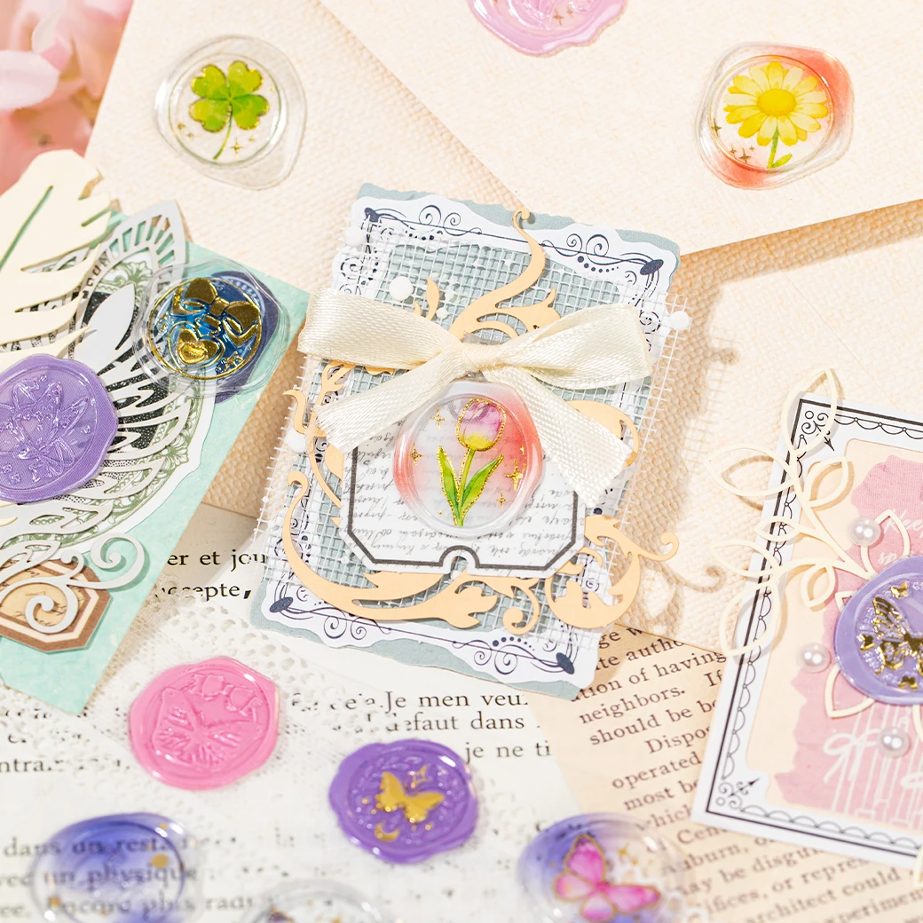 1 Sheet Classical Floral Wax Seal Epoxy Sticker Pack for DIY Craft, Scrapbook Material, Birthday Gift, Teaching Reward