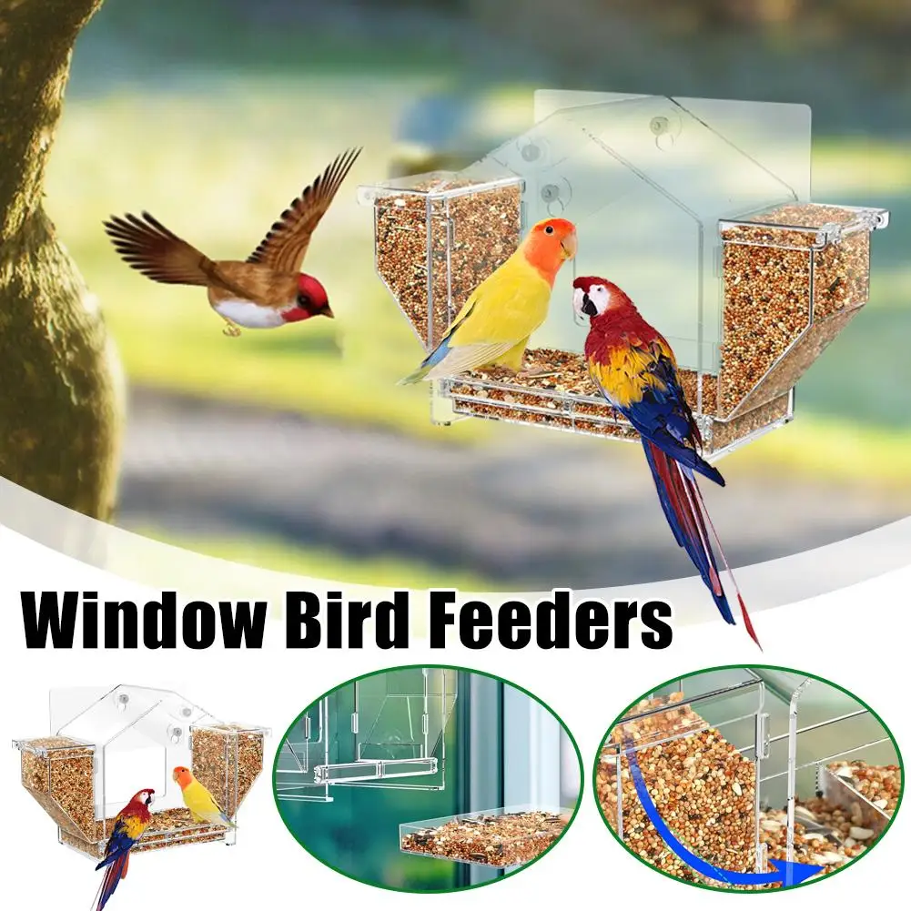 

Кормушка для птиц на окно, прозрачная, большая, из акрила, с мощными присосками, для наблюдения за дикими птицами, подарки I6v5