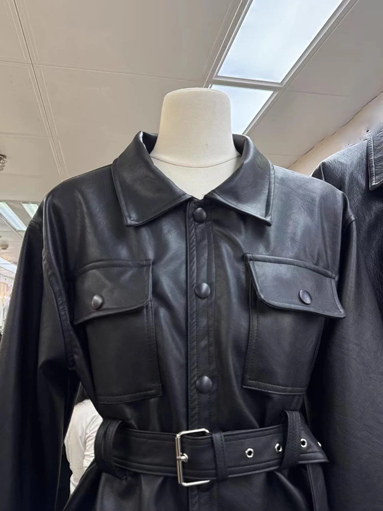 Modieus veelzijdig dames biker leren jack lente 2025 uniek all-match jack buitenkleding losse pasvorm lange mouw