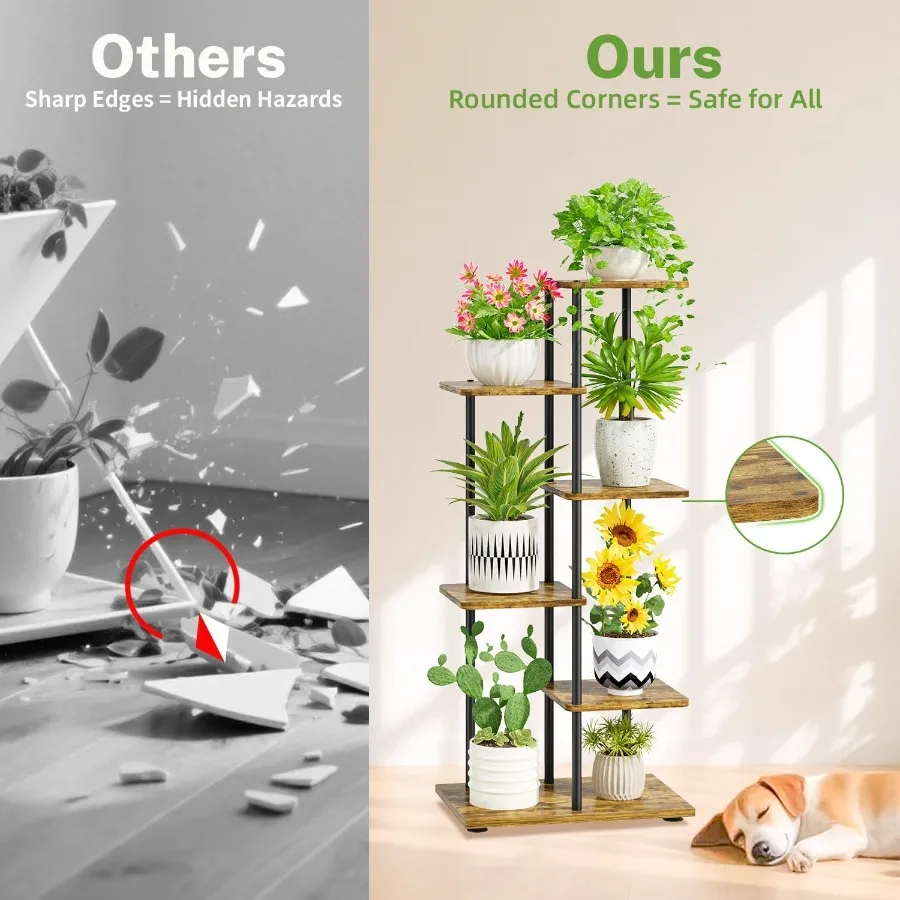 Soporte para plantas de 5 niveles, estante de soporte para flores múltiples de madera y Metal de esquina escalonada para interiores, estante de exhibición de orquídeas de 42 pulgadas de alto para Patio y porche