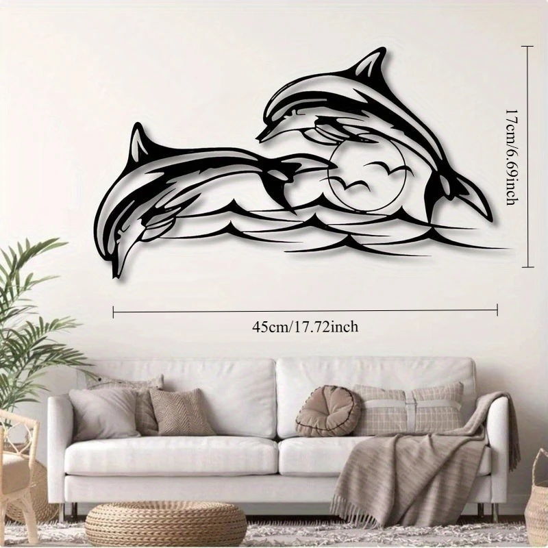 CIFBUY Iron Wall Art Cartoon Dolphin Metal Sculpture Rustproof Hanging Plaque Coastal Home Decor Ornament Accent Piece