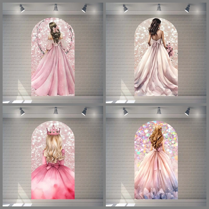 

Girl Coming Of Age Glitter Dress Back View Arch Background Princess Birthday Party Wedding Flower Decoration Photography Props