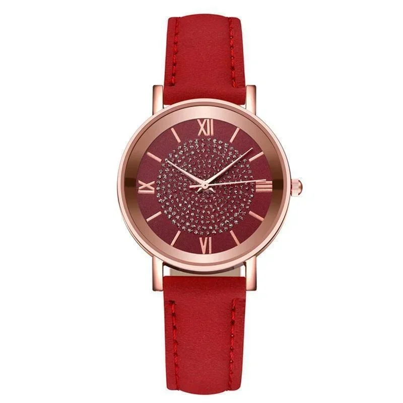 Relógio feminino senhoras strass dial relógio de pulso pulseira de couro relógio casual femmes cinto de couro relógios de quartzo presentes reloj mujer