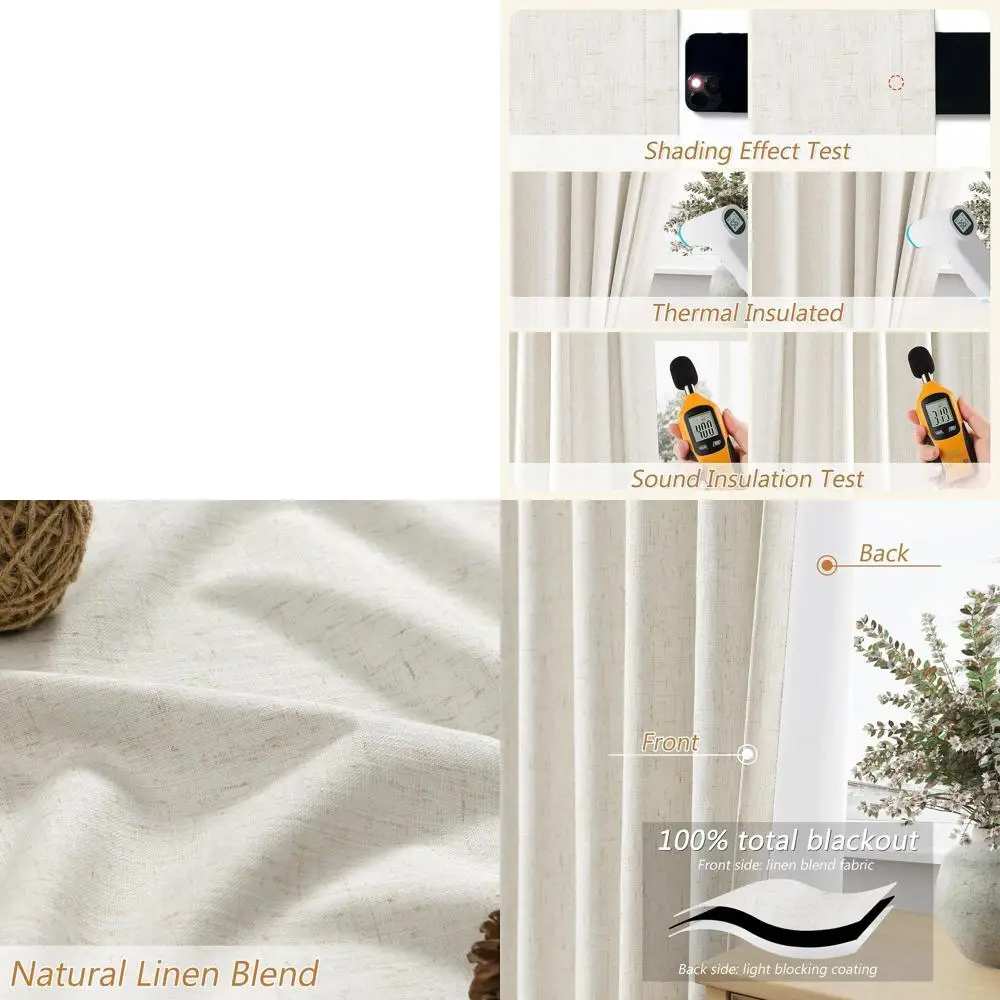 

Термоизолирующие светонепроницаемые шторы, длина 90 дюймов, комплект из 2 панелей для гостиных, льняные занавески для затемнения комнаты