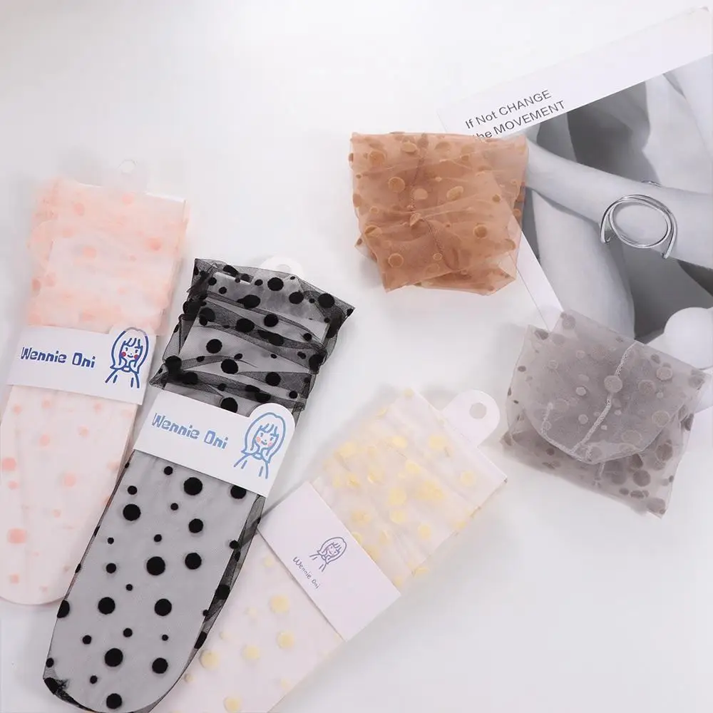 おしゃれで可愛い女性用メッシュチュールソックス、ドレス用タイツ、ナイロンのドット柄ソックス