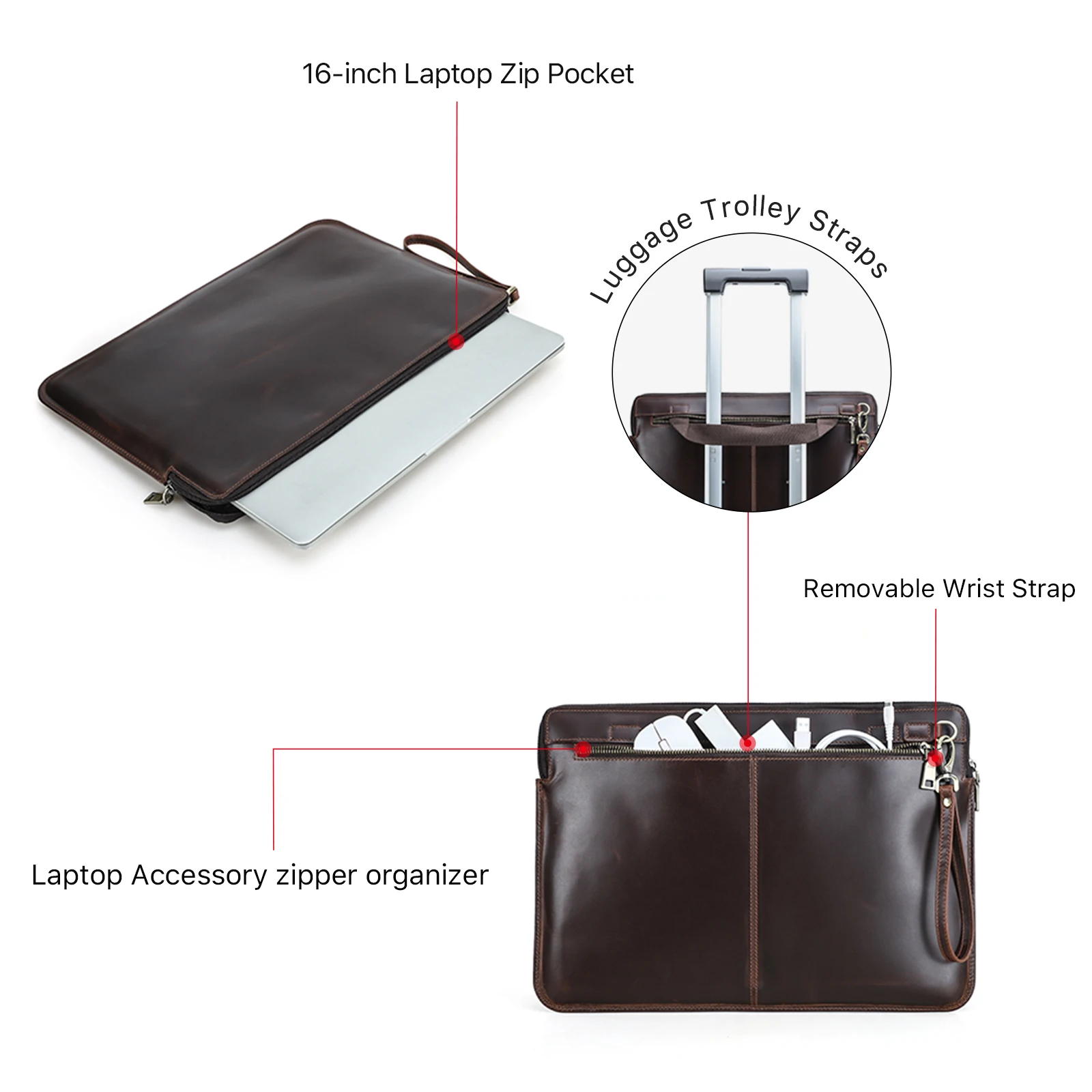 حافظة كمبيوتر محمول من الجلد الطبيعي لجهاز ماك بوك برو 16 ديل ASUS جالاكسي بوك ثينك باد 16 بوصة حقيبة غطاء الكمبيوتر حقيبة الرجال