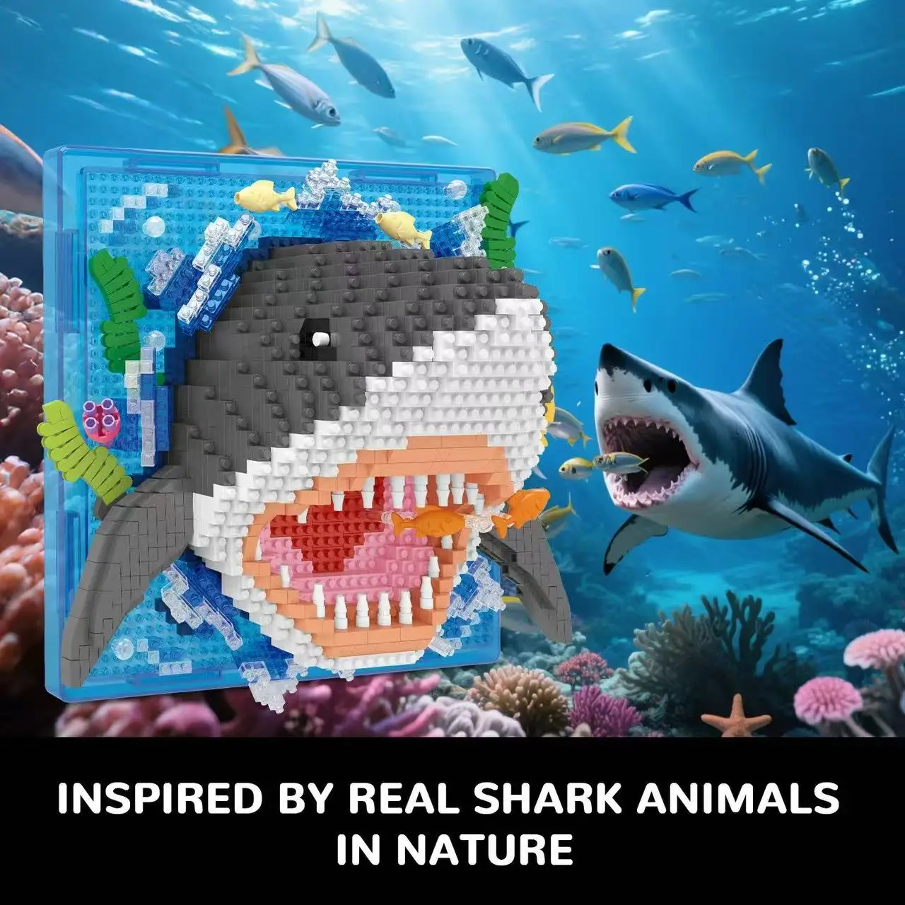 

Wall Art Frame Or Table Decor Sharks Whale Model Brick DIY Micro Animal Particle 3D Painting Building Block Toys Kids Adult Gift
