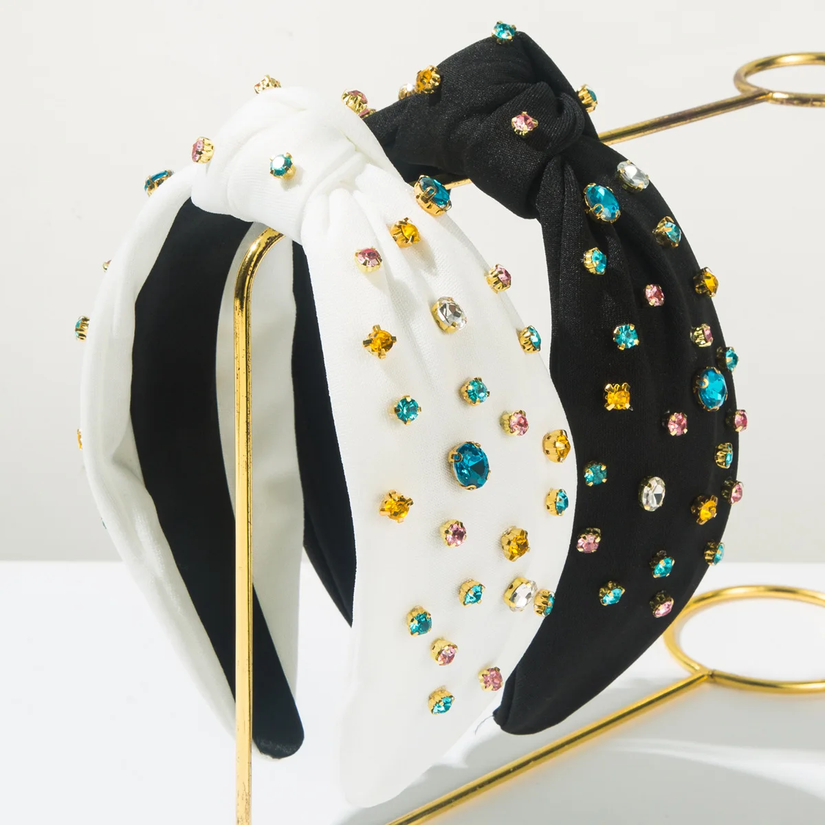 

Fashion Classic Wide Edge Knotted Colored Diamond Headband Versatile Light Luxury High Cranium Headband Women's Daily External W