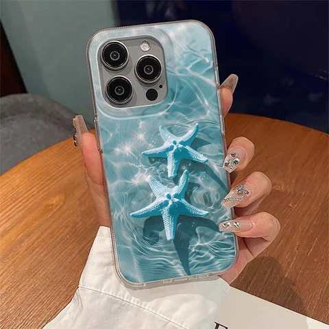 Чехол для телефона «Морская звезда» для iPhone 16, 15, 14, 13, 12, 11 Pro Max X Xs XR XSMax 7, 8 Plus SE 2020 2022, чехол с текстурой перьев