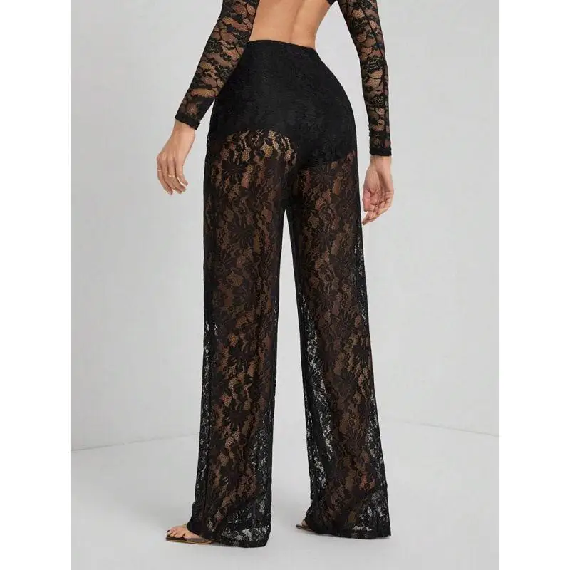 Lace Flare Pants Mid-Low Waist Denim Fabric Casual Trousers for Women over 30 Cross-Border E-commerce B 32313