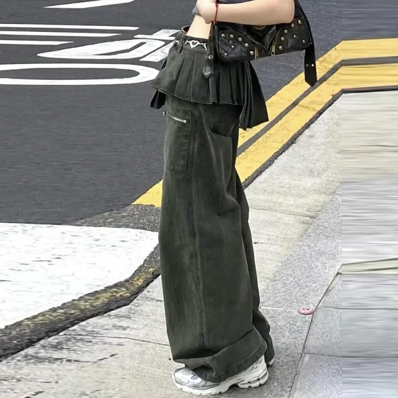 Oversized vintage vintage vintage irregular pleated skirt edges, two pairs of jeans, women's loose casual hanging pants