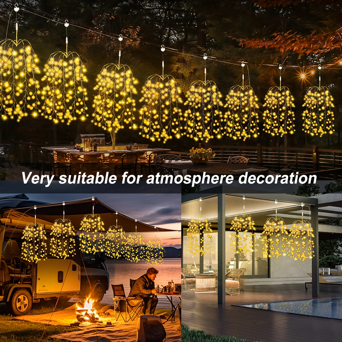 Solar Fireworks Lights Hanging Firecracker Light String  8 Lighting Modes for Halloween Party Christmas Decoration Ambient Light