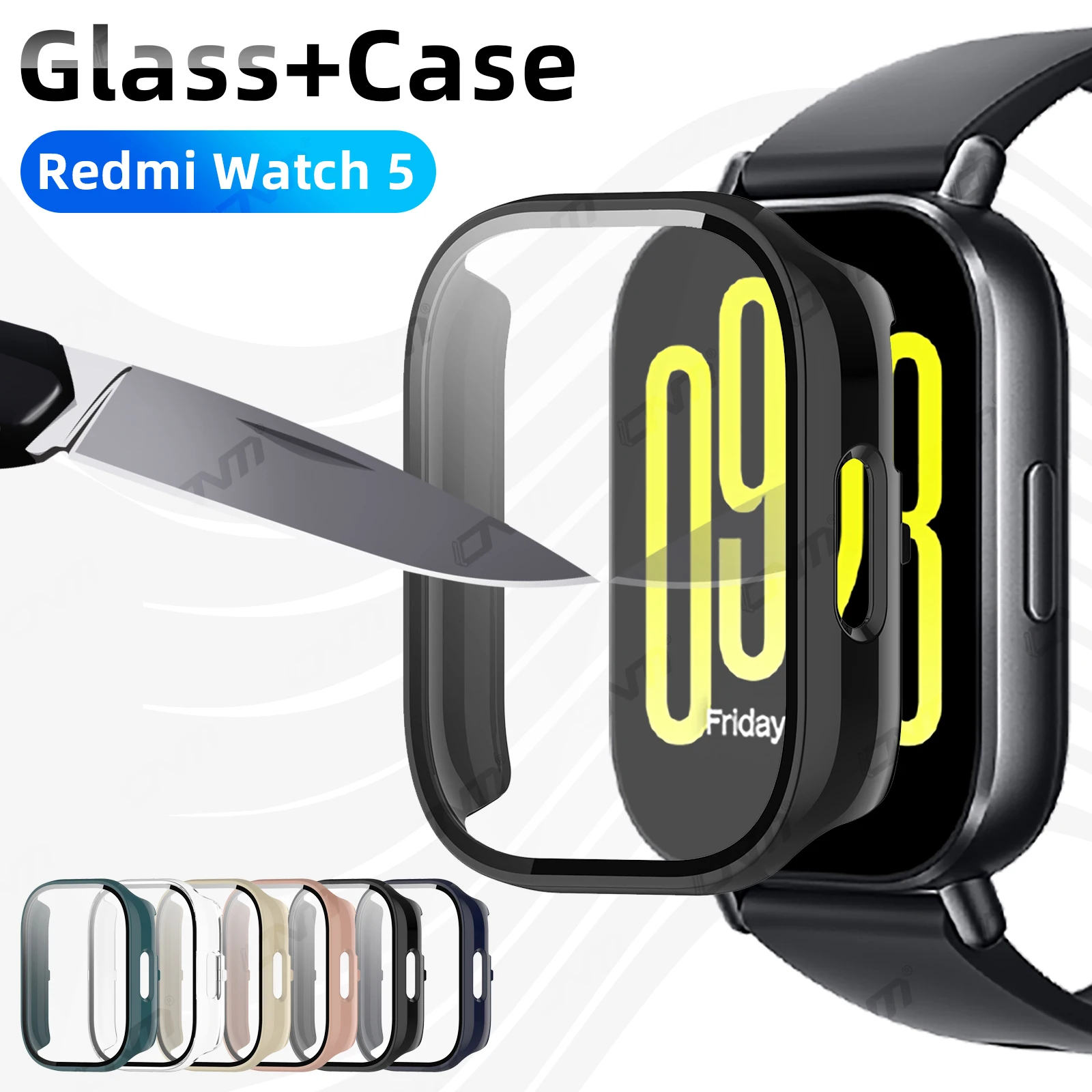 Case for Redmi Watch 5 Active/Lite Tempered Glass Screen Protector&Hard PC Protective Bumper for Redmi Watch5 Cover Accessories