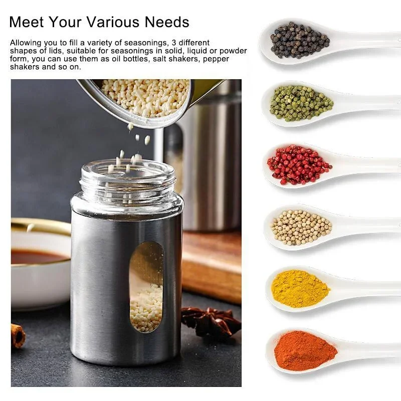 Stainless Steel Seasoning Jars Glass Spreading Bottle Barbecue  Pot Pepper  Toothpick Holder Salt Shaker Rotating