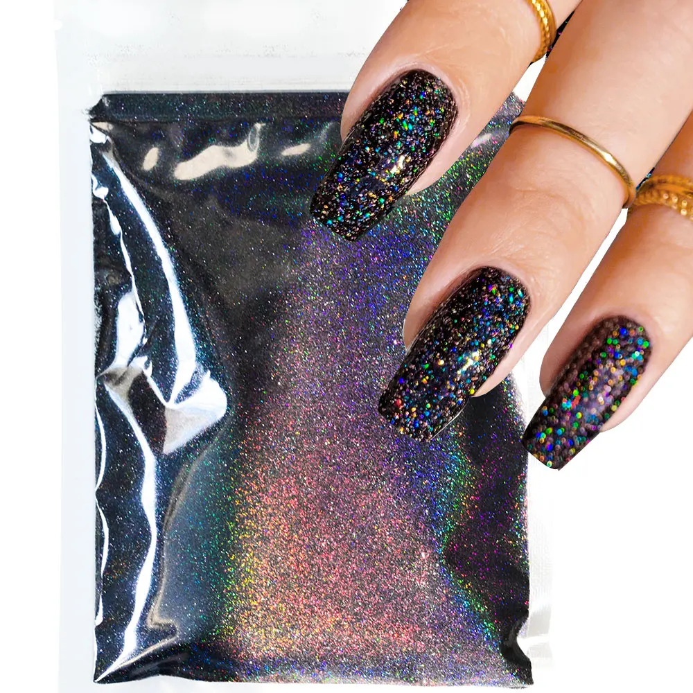 10g Laser Holographic Sugar Nail Powder 0.2mm Black White Pigment Sweater Snowflakes Winter Nail Glitter Dust Nail Sugar Powd