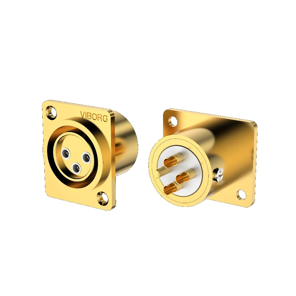 Viborg CM203G CF203G Pure Copper Gold XLR 3pin Male Female Panel power mount Socket XLR Plug Connector Socket Jack