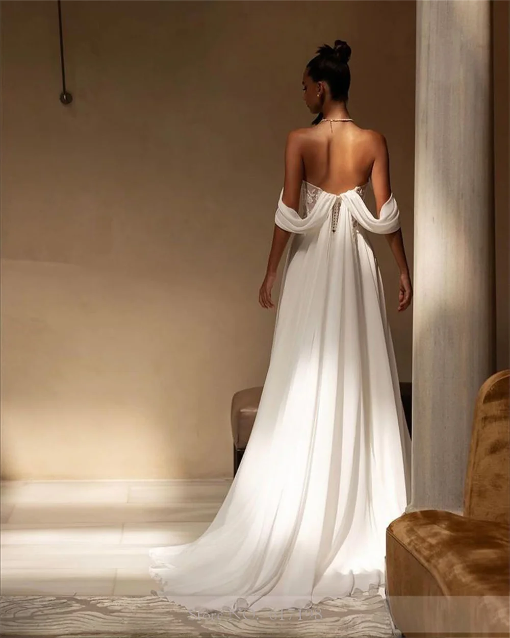 Modesto abito da sposa in pizzo Applique in Chiffon con spalle scoperte per abiti da sposa a-line laterali con spacco alto abiti da sposa robes de soirée