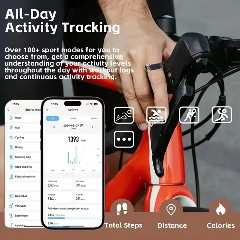 Nowy czarny inteligentny pierścień Smart Ring Rozmiar 1 Monitorowanie snu Nosić w stylu vintage Tekstura Fitness Tracker Żywotność baterii do 8 dni