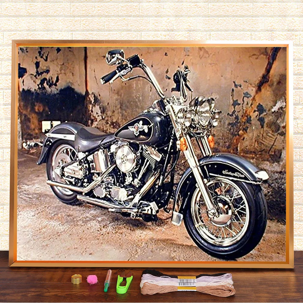 Motorcycle Abstract Art Printed Water-Soluble Canvas 11CT Cross Stitch Embroidery Set DMC Threads Knitting       Promotions