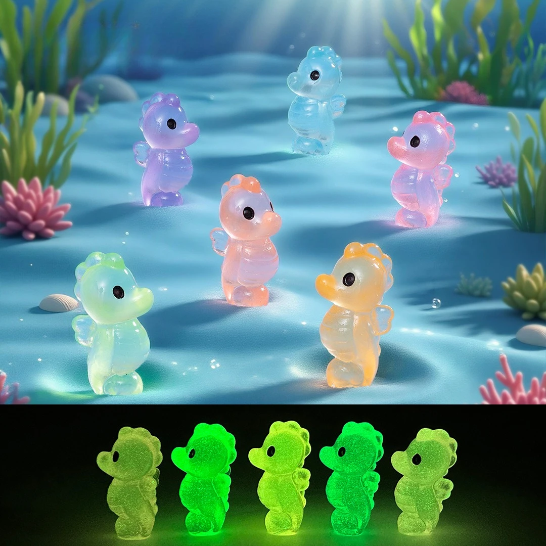 24/48PCS Cute Mini Luminous Seahorse Small Ornament Glowing in The Dark Miniatures Hippocampus Micro Landscape Home Decor Gift