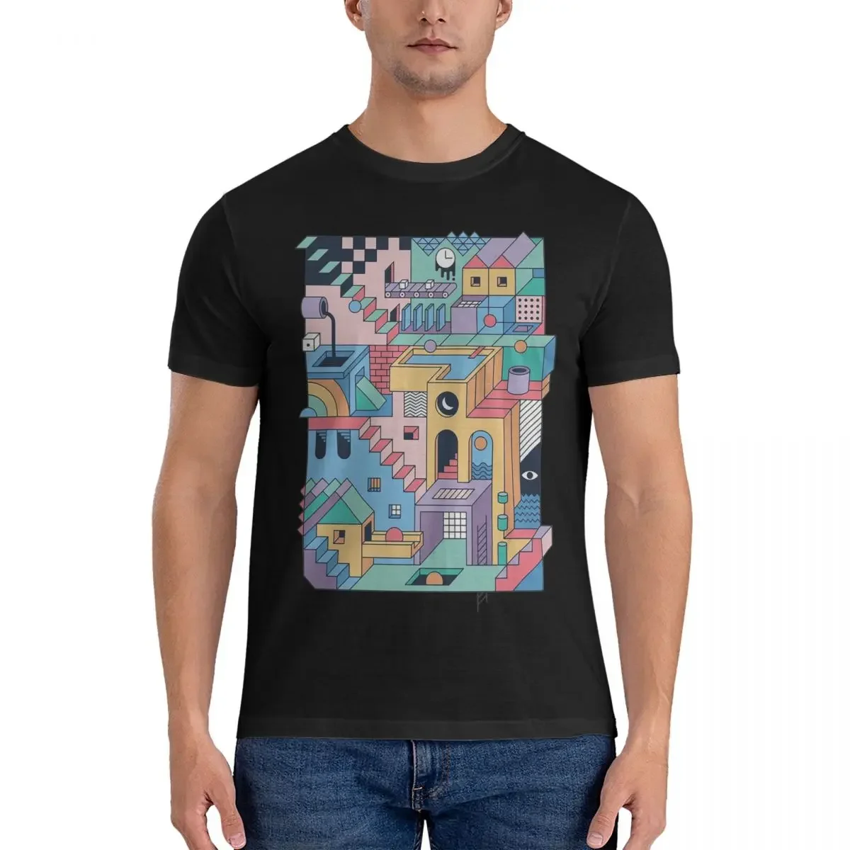 80's Escher T-Shirt for Men Cotton Oversized T Shirts Men's Short Sleeve Crew Neck Summer Clothes Tops S-6XL