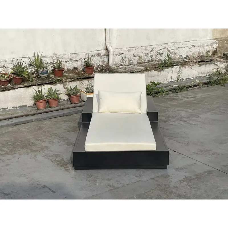 كراسي استلقاء خارجية فاخرة من الألومنيوم، كراسي استلقاء جانبية لحمام السباحة، مسند ذراع عريض معدني #4