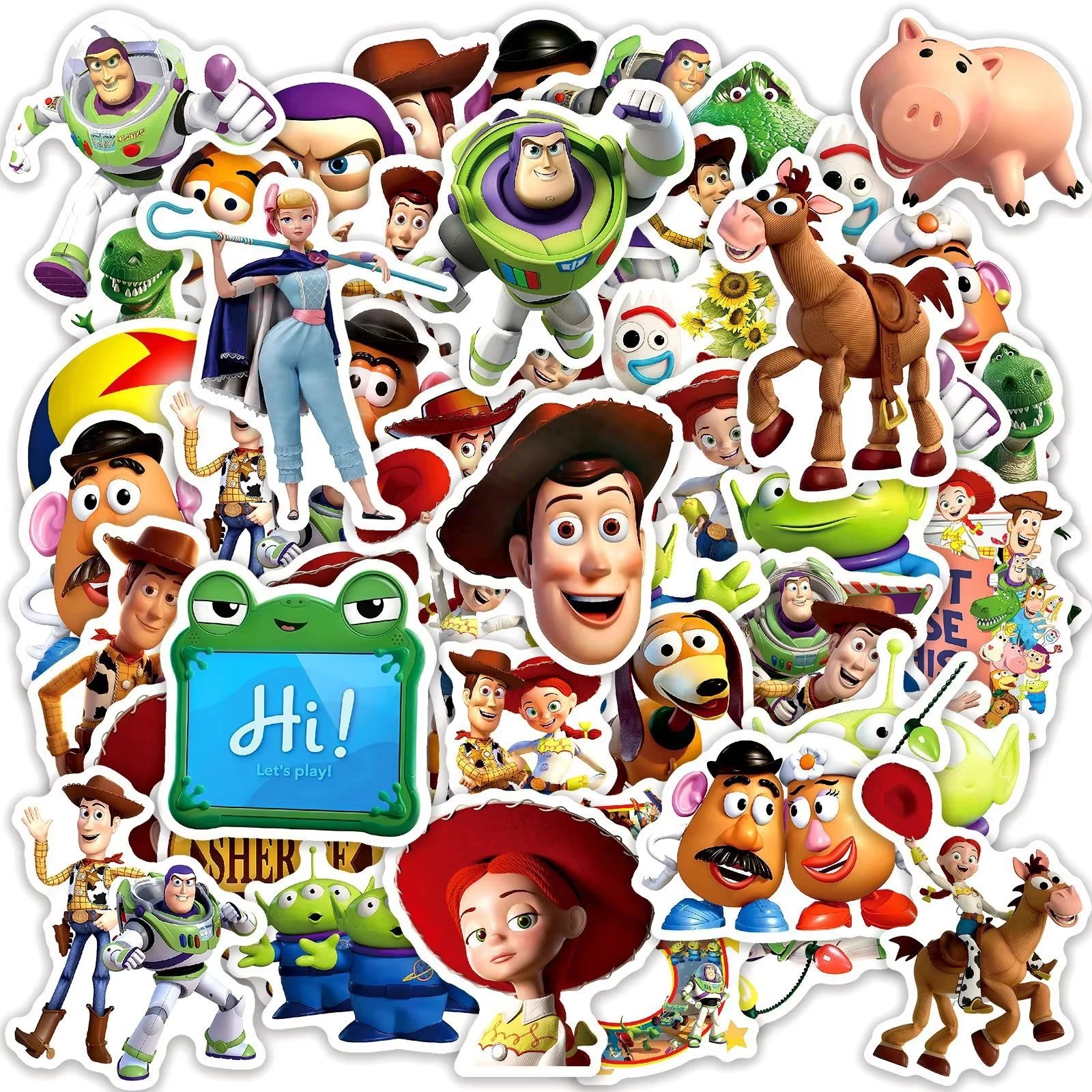 Autocollants Graffiti de dessin animé Disney Toy Story, 50 pièces, autocollants de décoration exquis pour téléphone, ordinateur portable, papeterie, jouets DIY