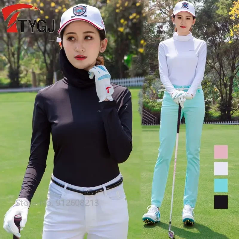 

TTYGJ Golf Shirts Women Cooling Long Sleeve T-Shirts Ladies Sun Protection Ice Silk Golf Tops with Mask Quick Drying Underwear