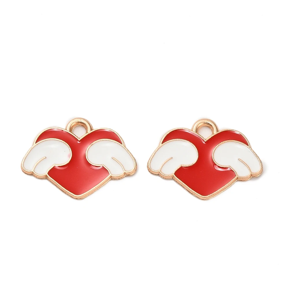 

100x Golden Red Enamel White Winged Heart Charms Cute Love Pendants for Earring Necklace Keychain Decor Jewelry Making Supplies