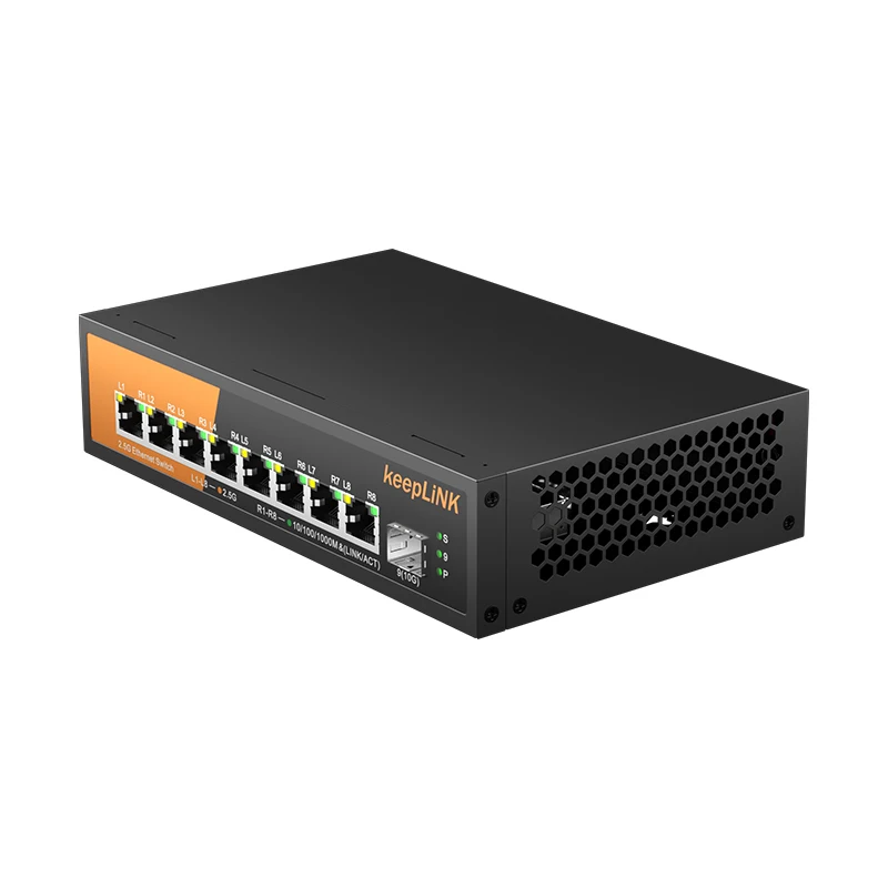 KeepLiNK 9-Port Multi-Gigabit Ethernet Switch with 8-2.5Gb PoE Ports and 1-10Gb SFP for Uplink Unmanaged Plug and Play