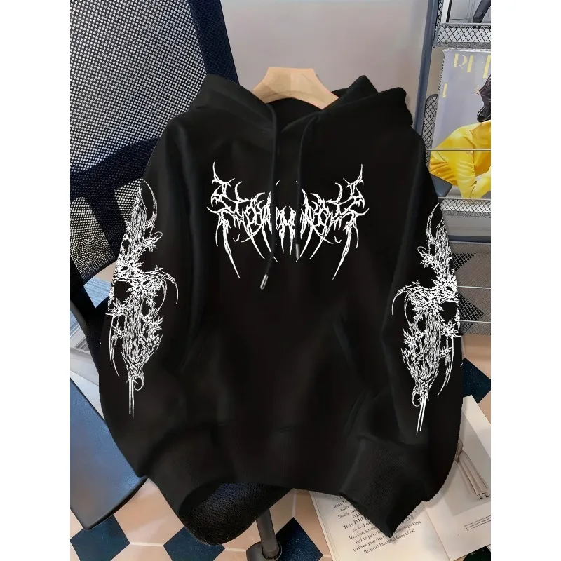 [New Dark Sweatshirt] Trendy Gothic Y2 Punk Hoodie | Autumn/Winter Premium Feel | Sleeve Arm-Extending Print