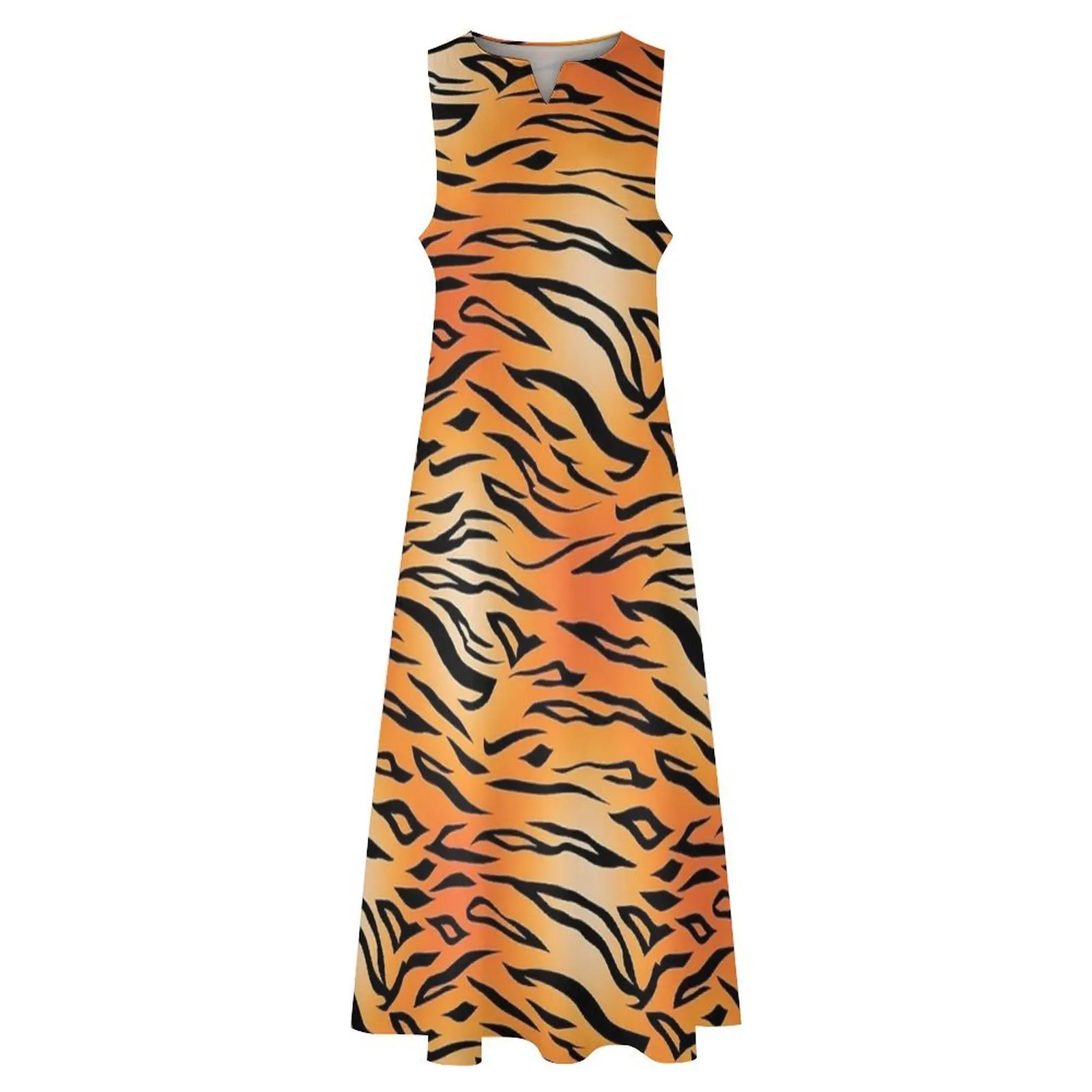 Soft Gradient Tiger Stripe Print Dress Summer  Street Wear Boho Beach Long Dresses Womens Elegant Maxi Dress Gift Idea