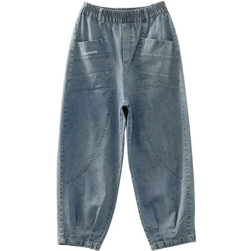 Femmes jean nouveau coupe tridimensionnelle lettre broderie Denim pantalon 2025 nouveau coréen femme pantalon décontracté ample Harlan jean