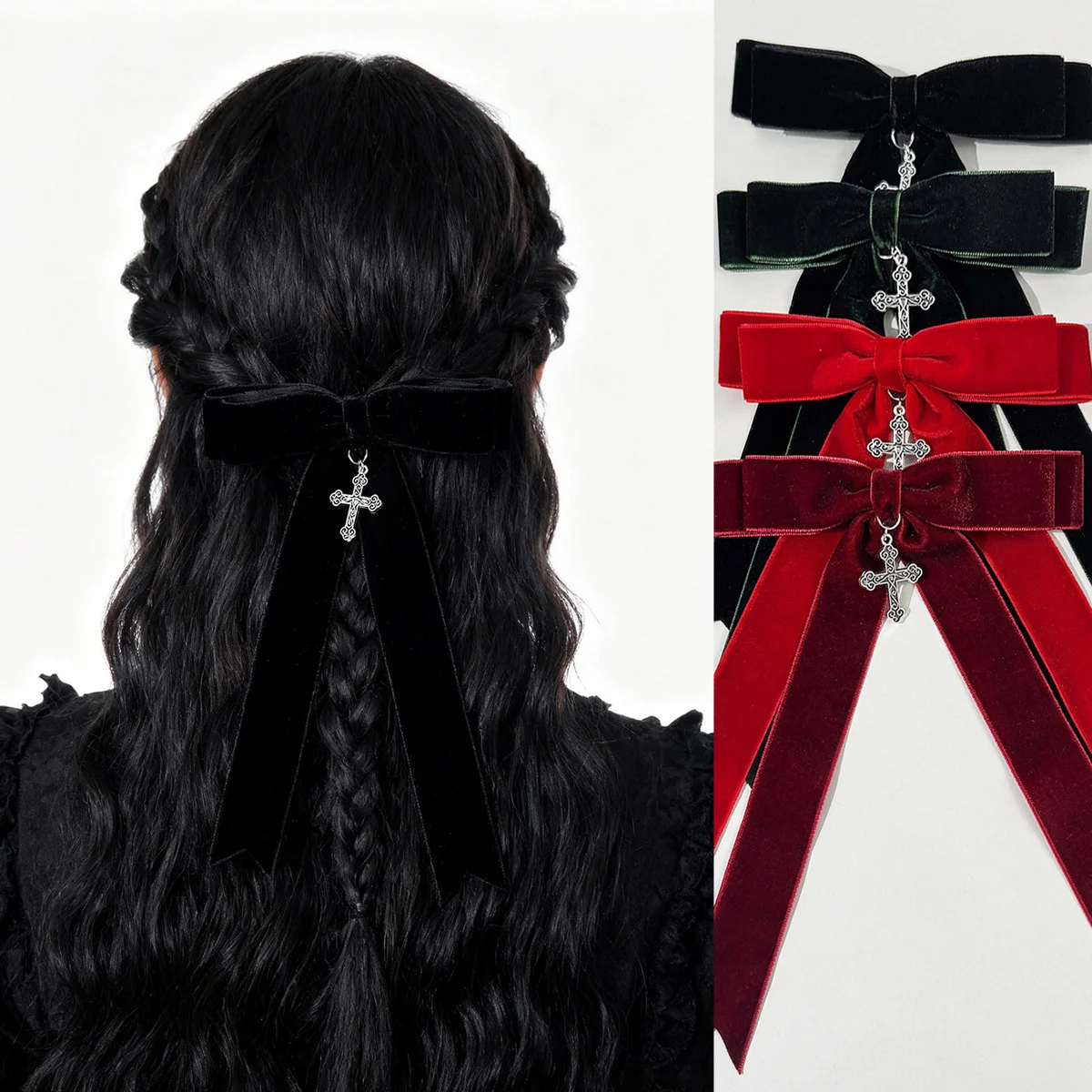 

New Arrival Best-Seller Cross Velvet Bow Ribbon Hair Clip for Women Sweet & Edgy Style Fashionable Niche High-End Hair Accessory