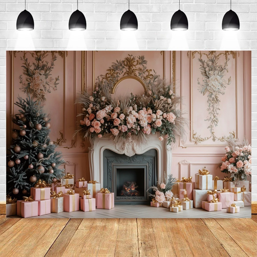 Winter Fireplace Theme Christmas Backdrop Photography Christmas Trees Kids Family Holiday Party Decor Banner Background Props