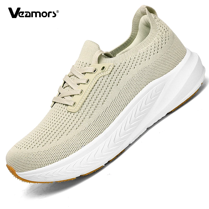 

Breathable Knitted Men Running Shoes Wide Toe Casual Walking Shoes Elastic Outdoor Jogging Traveling Shoes Anti-slip Thick-sole