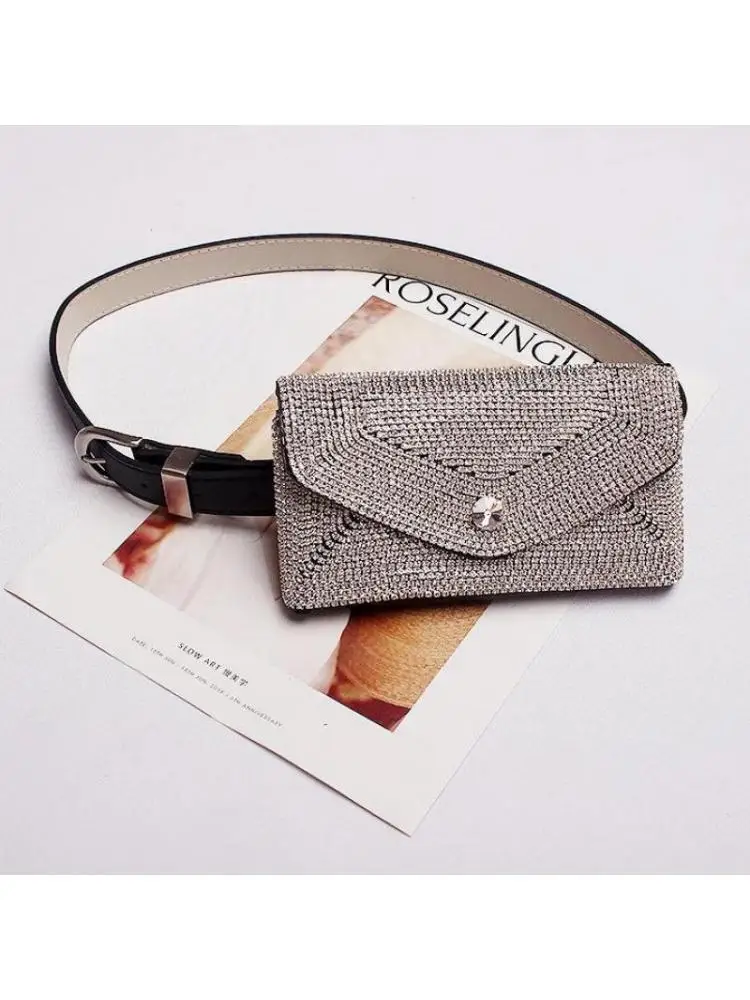 Marsupio glitterato pieno di diamanti nuova moda fibbia scura tasche per cintura in pelle Pu cintura donna doppio uso tre borsa marea opzionale 729