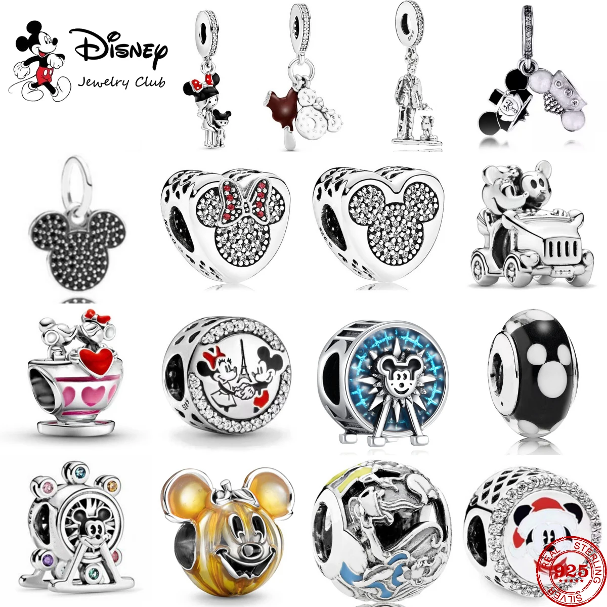 2024 New Disney Mickey & Minnie Car Ferris wheel Charms Beads Fit Original 925 sterling silver Bracelet Necklace DIY Jewelry