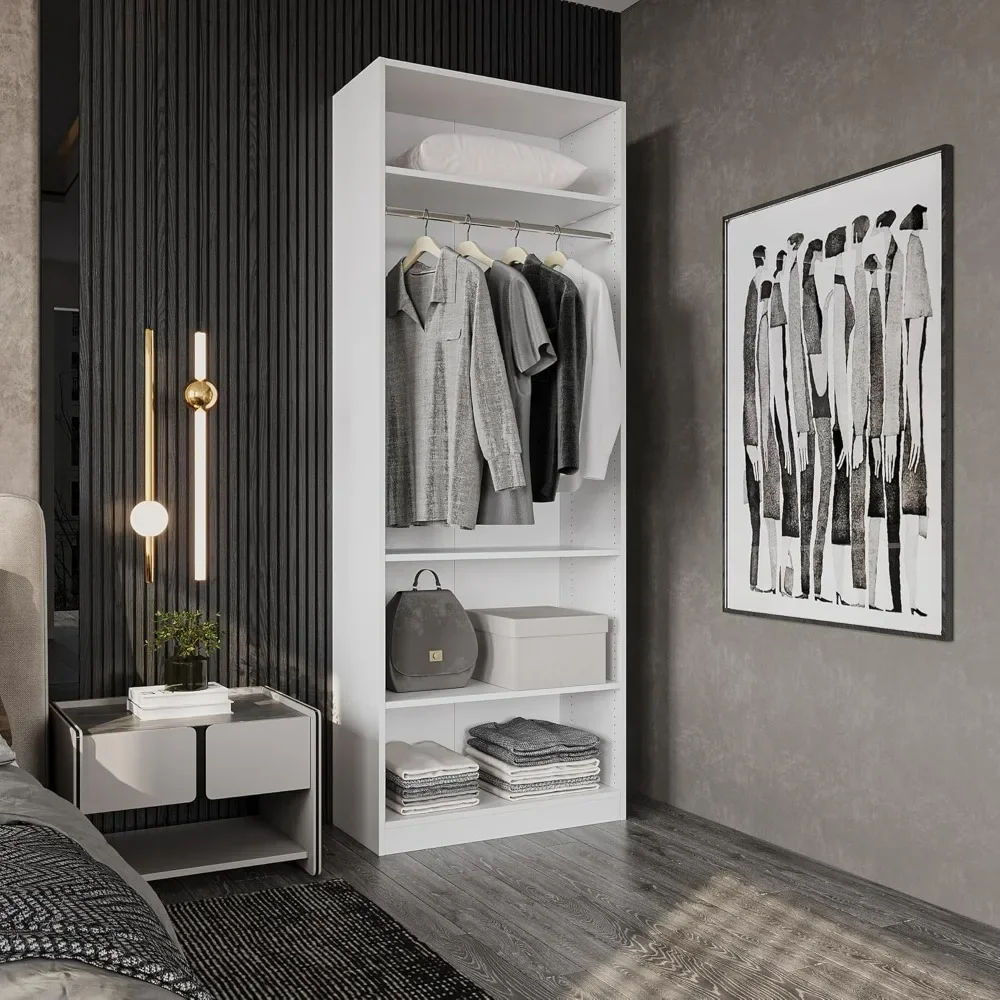 

Armoire Wardrobe Closet, Particle Wood with Adjustable Shelves, Hanging Rod for Bedroom, Dressing Room, White