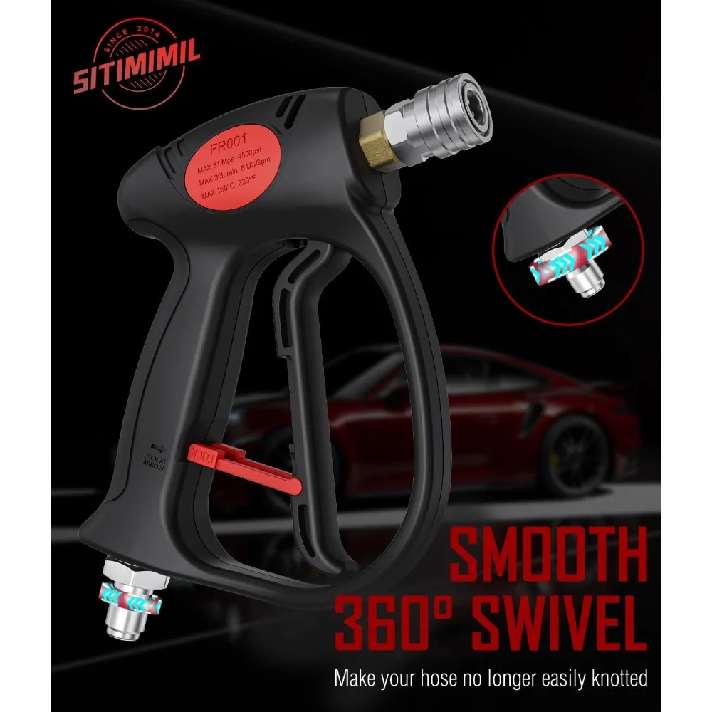 سيتيميل ® مسدس غسالة الضغط الدوار مع 3/8 تدوير التوصيل السريع ومحول M22-14mm 4500PSI سهل السحب الزناد قصير الضغط العالي #2