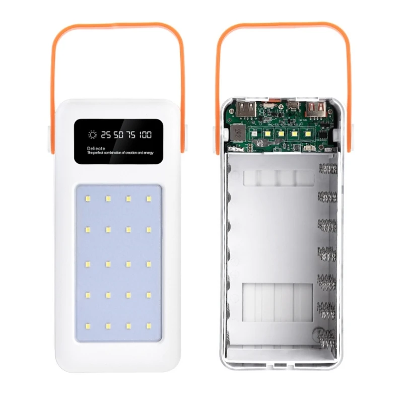 DIY 28x 18650 PD QC4.0 3.0 22.5W Battery Storage Box Super Fast Charging Power Bank Case 18650 Holder with Camping light Line